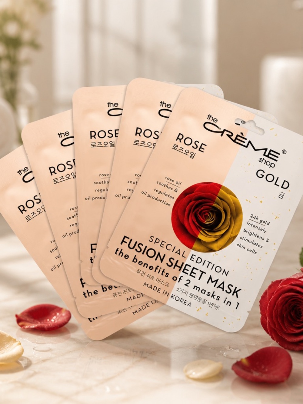 NIB The Creme Shop Limited Edition Box of 5 Rose Gold Face Masks Korean Skincare